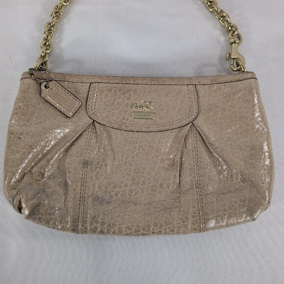 Coach Gold Chain Convertible Wristlet Purse Shoulder Bag Wallet Leather Glitter - Picture 3 of 16